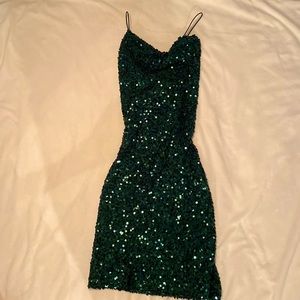 Windsor Bodycon Dark Green Sequin Spaghetti Strap Dress